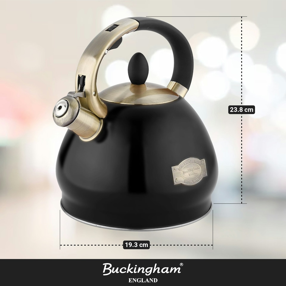 image 1 of Buckingham Stainless Steel Retro Whistling Kettle 3.4 Litre Black