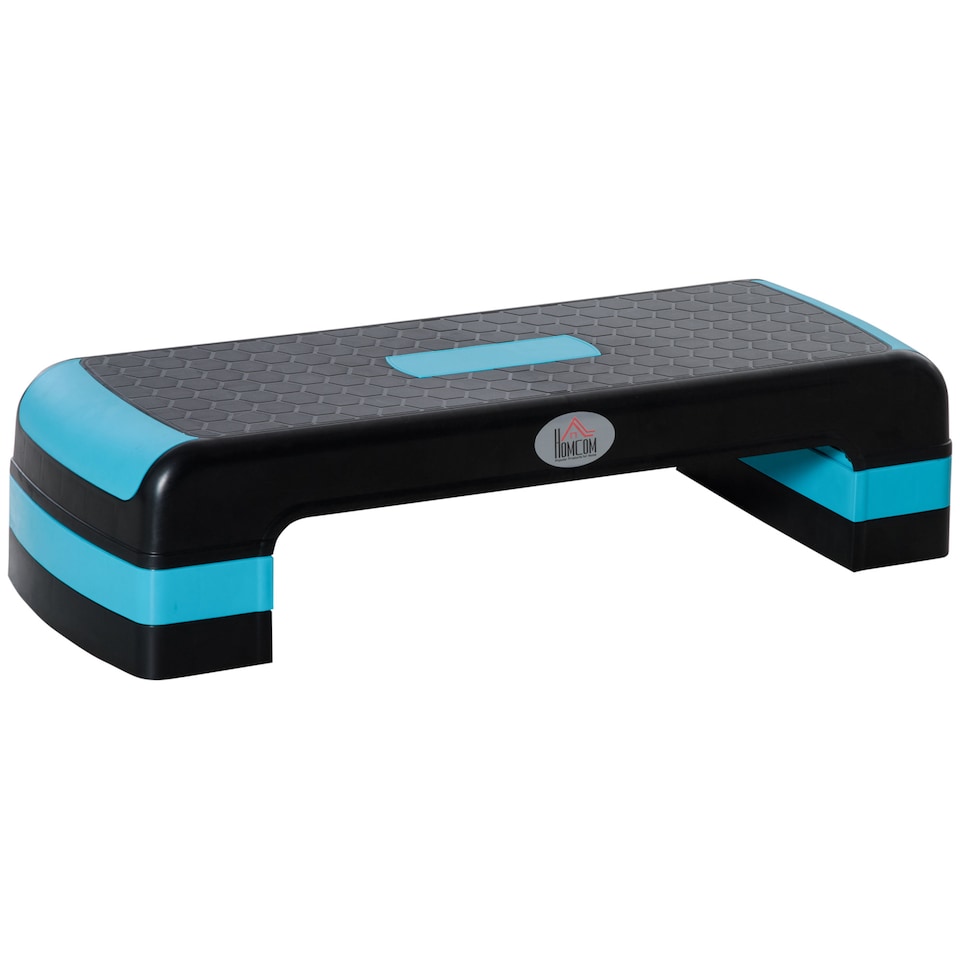 image 1 of HOMCOM Aerobic Step Three-Level Adjustable Exercise Stepper, Black and Blue
