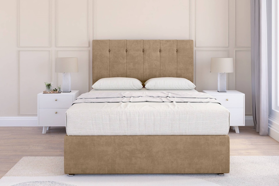 image 1 of Sloomy Highbury Mink Naples Divan Bed Base 2 Drawers Same Side With 26 Inch Strutted Headboard | Brown | Mink | Super King | 1