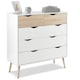image 1 of VonHaus White and Oak Effect 5 Drawer Chest of Drawers for Bedroom | White | Brown