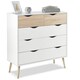 image 1 of VonHaus White and Oak Effect 5 Drawer Chest of Drawers for Bedroom White | Brown