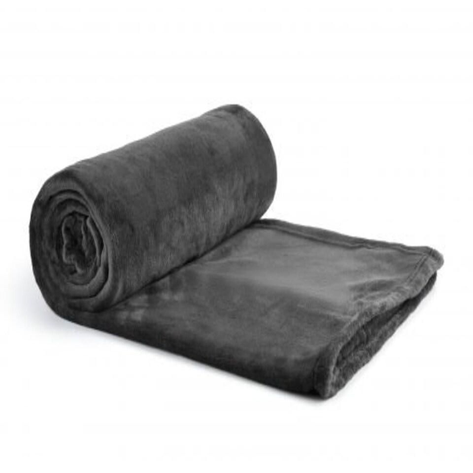 image 1 of Plush Collection Flannel Fleece Super Soft Throw in Charcoal (55" x 71") Grey | Grey