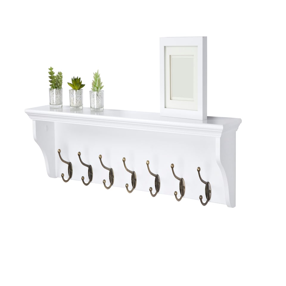 image 1 of Elegant Brands Richmond Wall-Mounted Coat Rack with 7 Hooks and Shelf White | M
