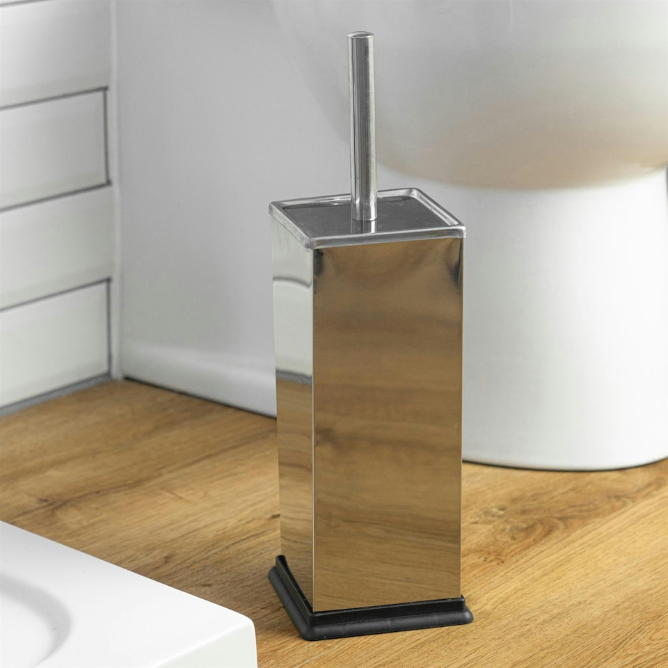 image 1 of Harbour Housewares Square Toilet Brush - Chrome Grey
