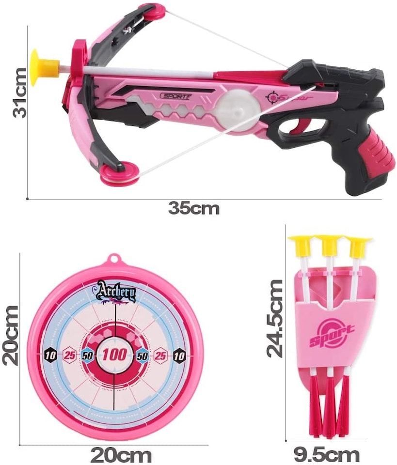 image 1 of Kids Toy Crossbow Set – Suction Cup Arrows, Target Board & Quiver (Pink) - Indoor & Outdoor Archery Play for Ages 6+