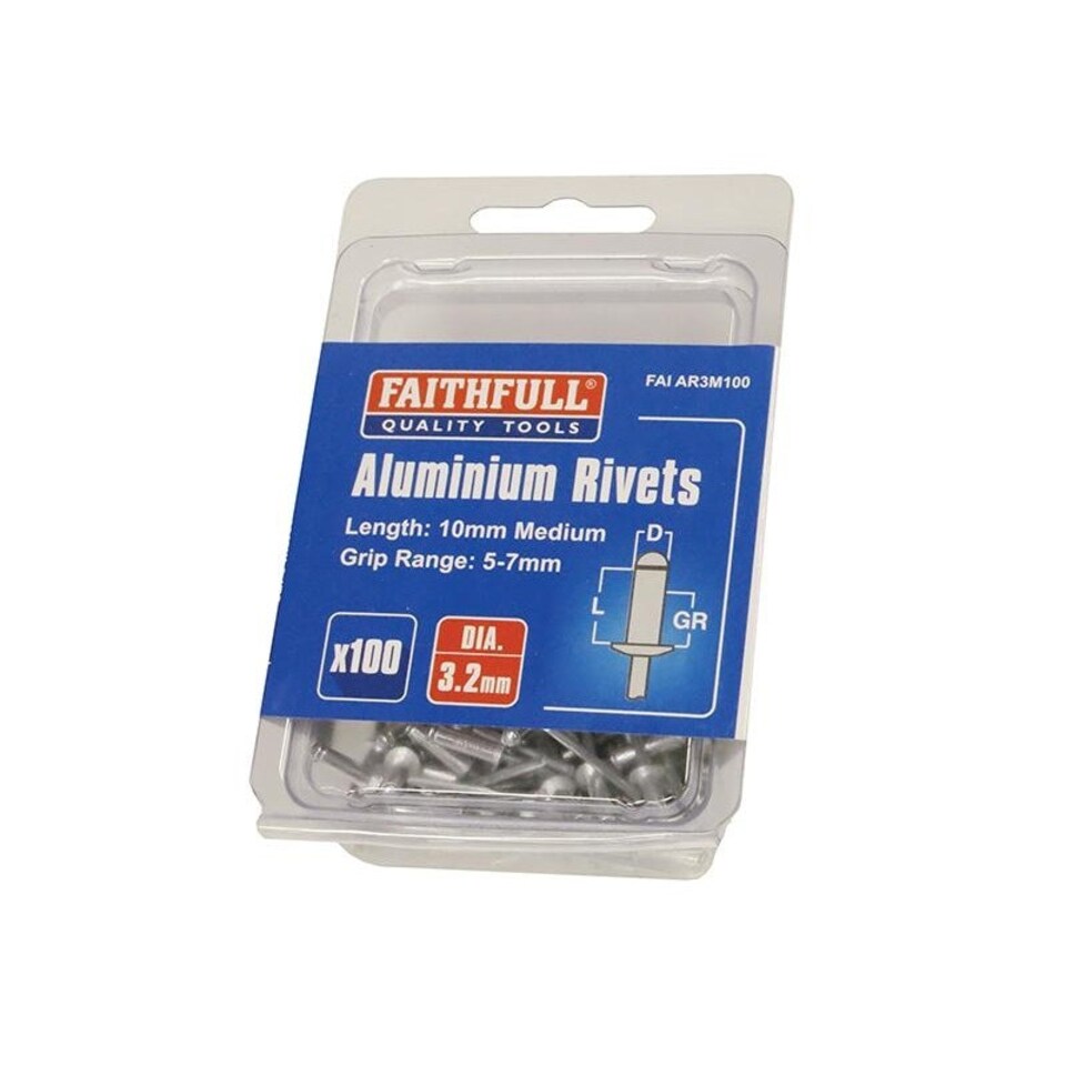 Faithfull Aluminium Rivets - Multi Colour - 3mm Medium (Pack of 100)