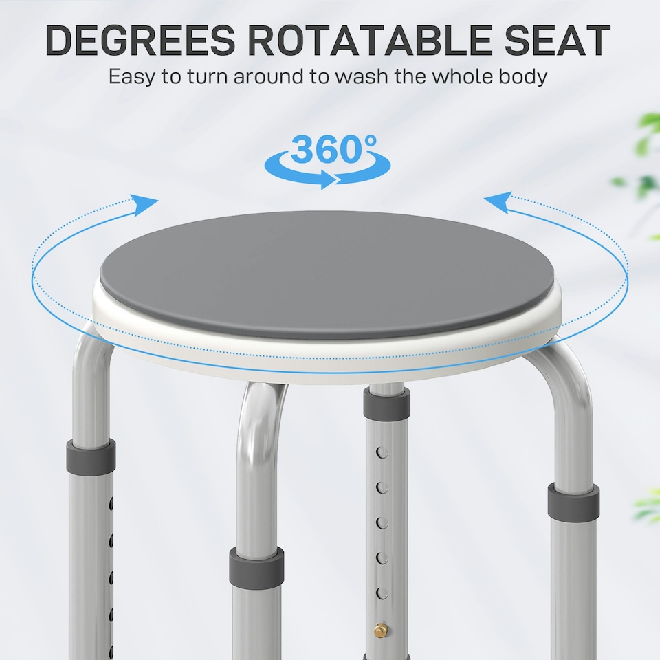 image 1 of HOMCOM 360 Degree Swivel Shower Stool with Non-Slip Feet for Disabled, Grey