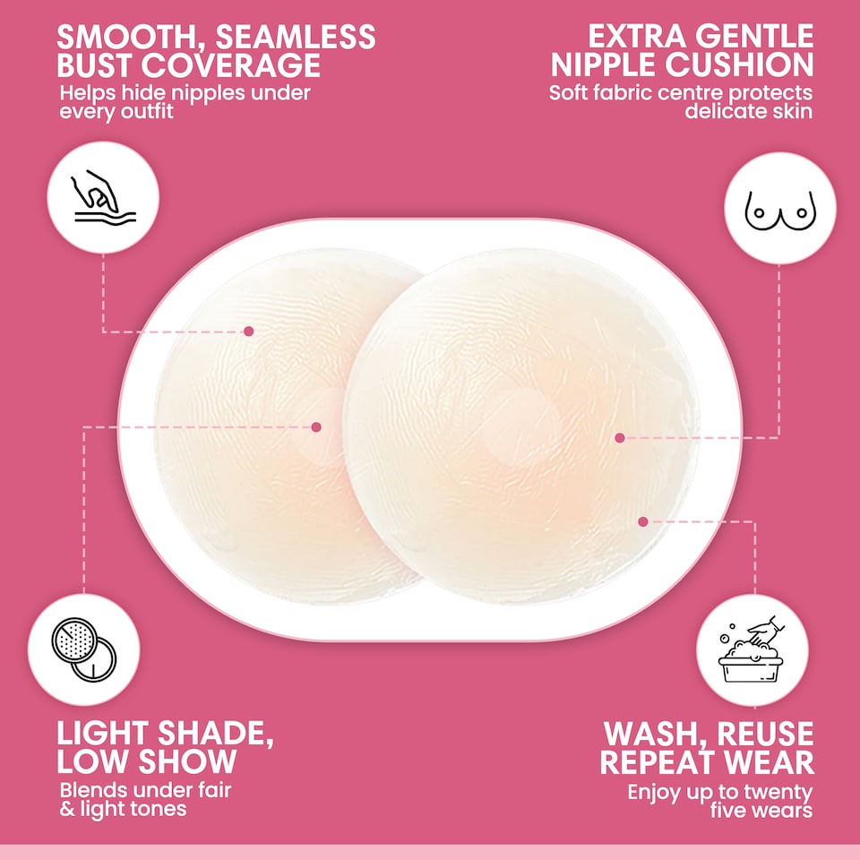 image 1 of Booby Tape Reusable Silicone Nipple Covers with Added Fabric for Extra Protection and Comfort, Smooth and Seamless Under Any Clothing, Washable and Latex Free, Up to 25 Uses, Light