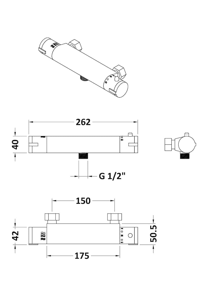 image 1 of Round Wall Mount Shower Thermostatic Bar Valve Tap Kit Not Included