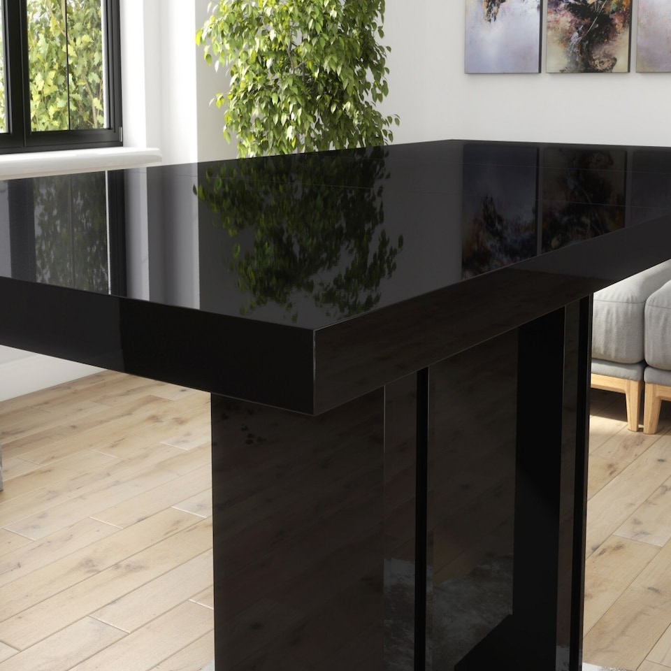 image 1 of Extendable Dining Table Modern Black Gloss Small Extending 4 6 8 Seater Dining Room Pillar Pedestal Leg GIA