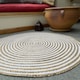 image 2 of CHAKKAR PALE Stripe Round Beige Hall Rug - Jute - L90 x W90 White