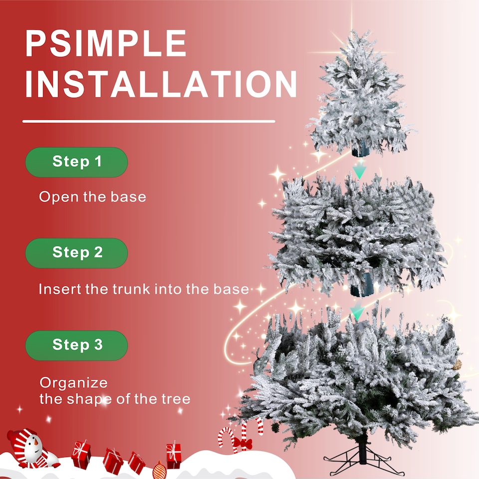 image 1 of Abrihome 7ft Noble Fir Christmas Tree with 1,074 Branch Tips, Snow Covered Artificial Xmas Tree