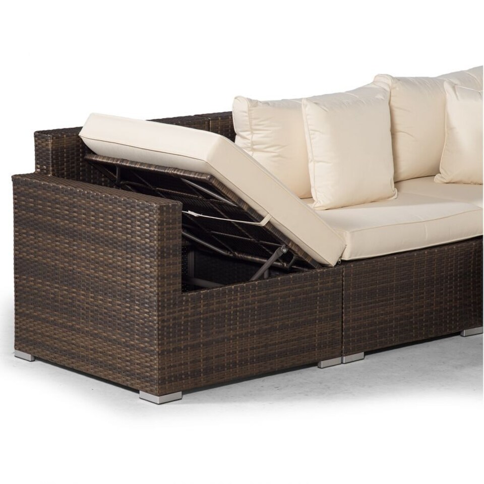 image 1 of Santorini Modular 13 Seat Rattan Conversation Set With 2 Coffee Tables Brown | Ivory