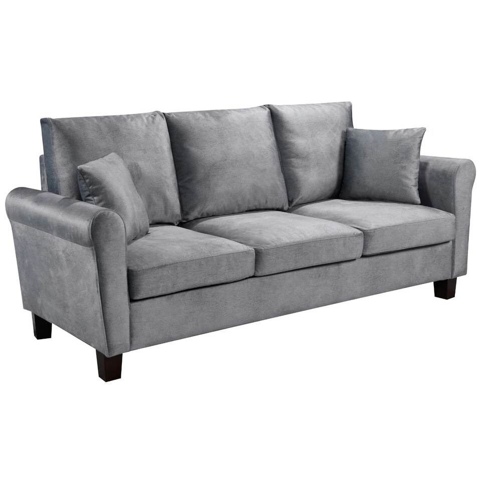 image 1 of Plush Velvet Sofa Suite With Armchair, 2-Seater Sofa And 3-Seater Sofa In Grey