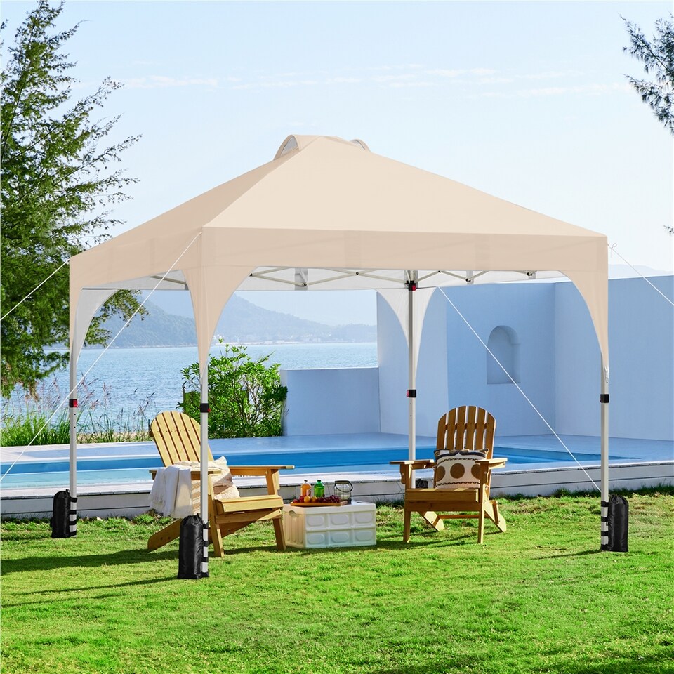 image 1 of Yaheetech 201 cm L x 201 cm W Pop Up Canopy Tent-Beige | Cream | Beige | 201 cm L × 201 cm W × 243-263 cm H
