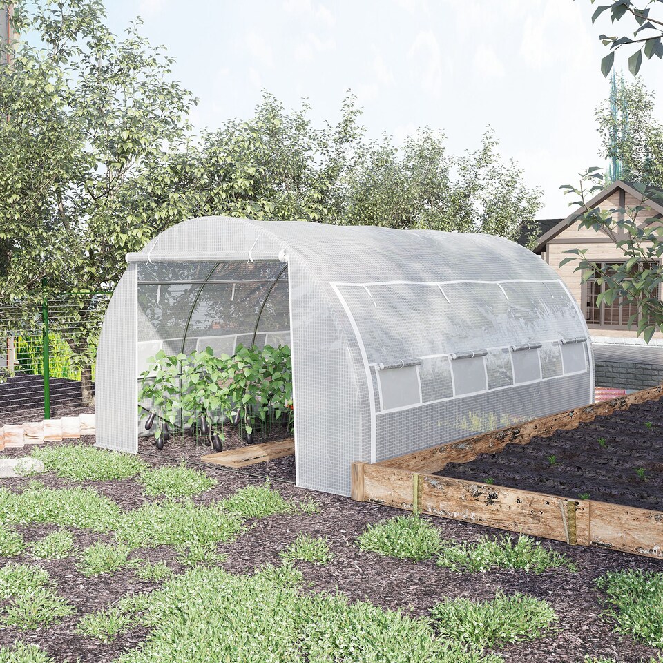 image 1 of Outsunny 4 x 3 x 2 m Polytunnel Greenhouse Pollytunnel Tent w Steel Frame White