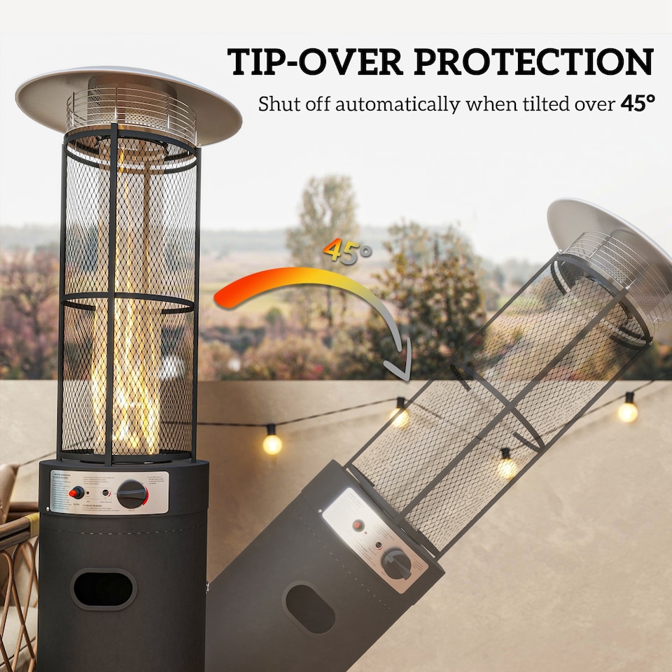 image 1 of Outsunny 11 KW Patio Heater, Propane Heater with Tip-Over Switch, Black | Black | Black
