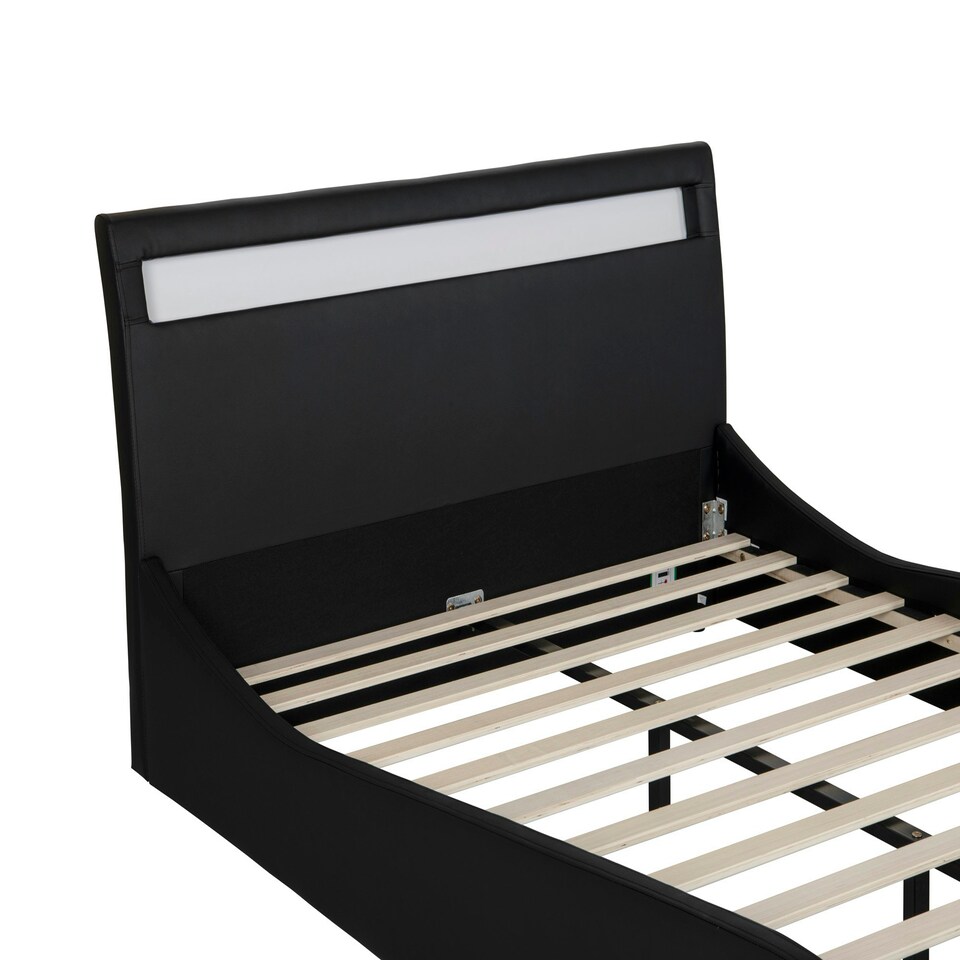image 1 of Orion LED Lights Headboard Gaming Style  White/Black Faux Leather Bed Frame (Single) | White | White | Single
