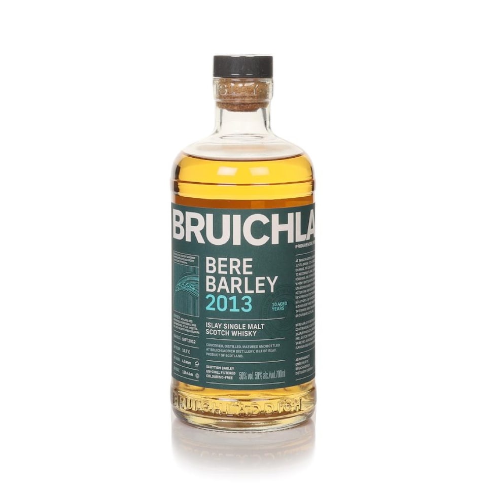 image 1 of Bruichladdich - Bere Barley Islay Single Malt Scotch 2013 10 year old Whisky | Multi | Aromas of warm citrus, tropical fruit, and sweet malty flour; notes of popcorn, brown sugar and warm porridge; hints of fresh green fruits and lightly spiced gingerbread; delicate floral notes of rose and subtle sweet violet; balanced with the gentle influence of the oak, which adds a hint of vanilla, coconut and marzipan; finish with milk chocolate, malted grain and crème brulee; a hint of mango and orange blossom honey linger. | 1
