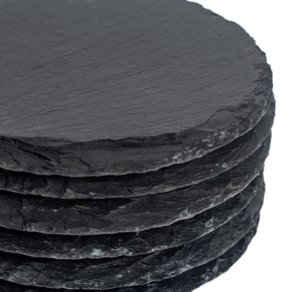 image 1 of Argon Tableware 12pc Slate Placemats & Coasters Set - Round Black Natural Stone Dinnerware Plate Placemats Drink Mats | Grey | Grey | One Size | 12