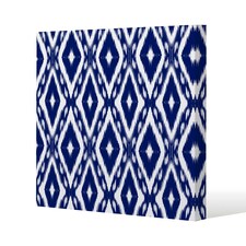 Tribal Art Ikat Ogee in traditional classic blue (Canvas Print) 90 x 90 x 4cm