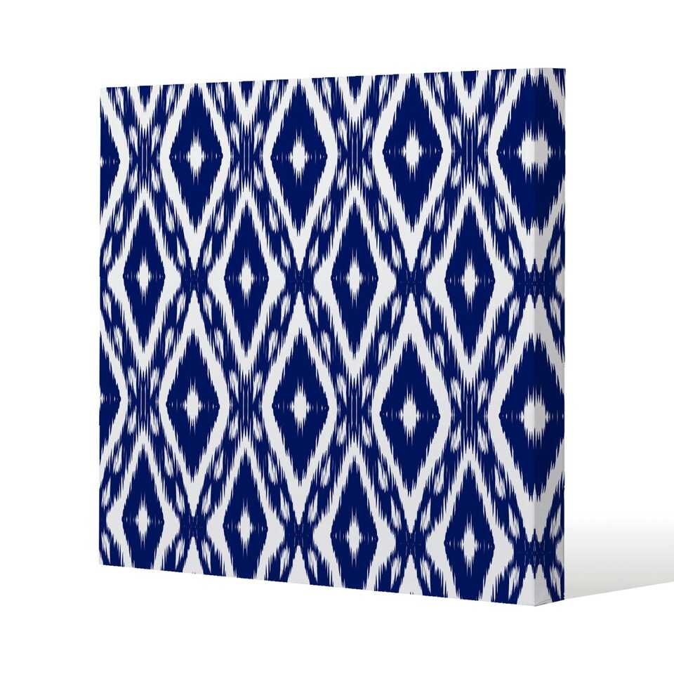 image 1 of Tribal Art Ikat Ogee in traditional classic blue (Canvas Print) 90 x 90 x 4cm