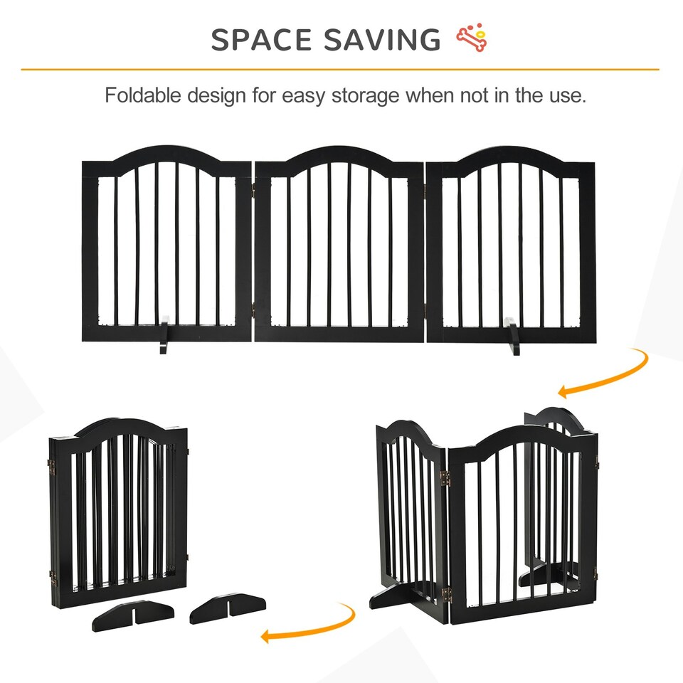 image 1 of PawHut Freestanding Pet Gate Safety Barrier 3 Pannel w/ Support Feet Black