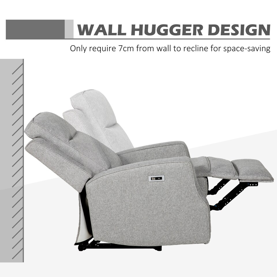 image 1 of HOMCOM Electric Fabric Recliner Armchair, Reclining Chair with Adjustable Leg Rest, USB Port, for Limited Space Home Living Room, Grey