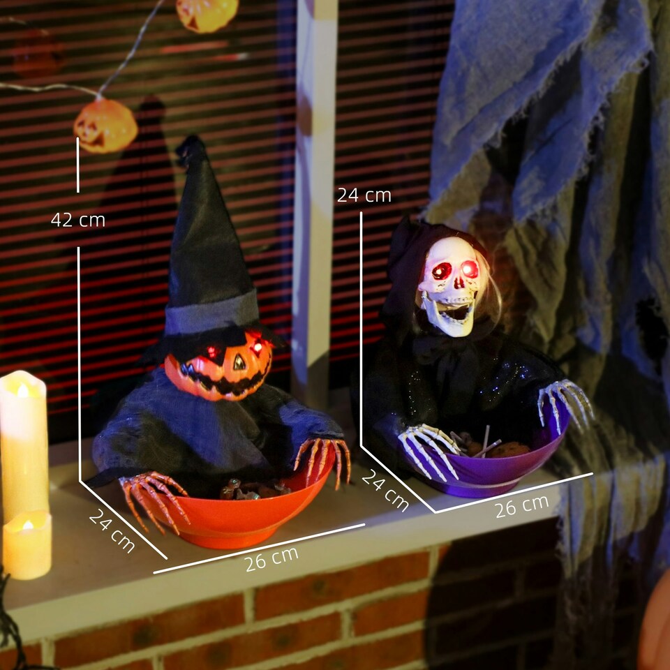 image 1 of Outsunny Animated Halloween Skeleton Candy Dish for Party Decoration