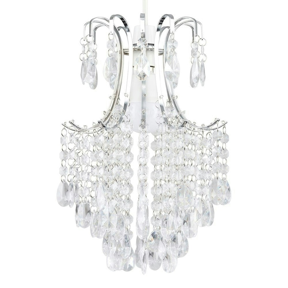 image 1 of ValueLights Modern Silver Chrome Ceiling Pendant Light Shade With Clear Acrylic Droplets