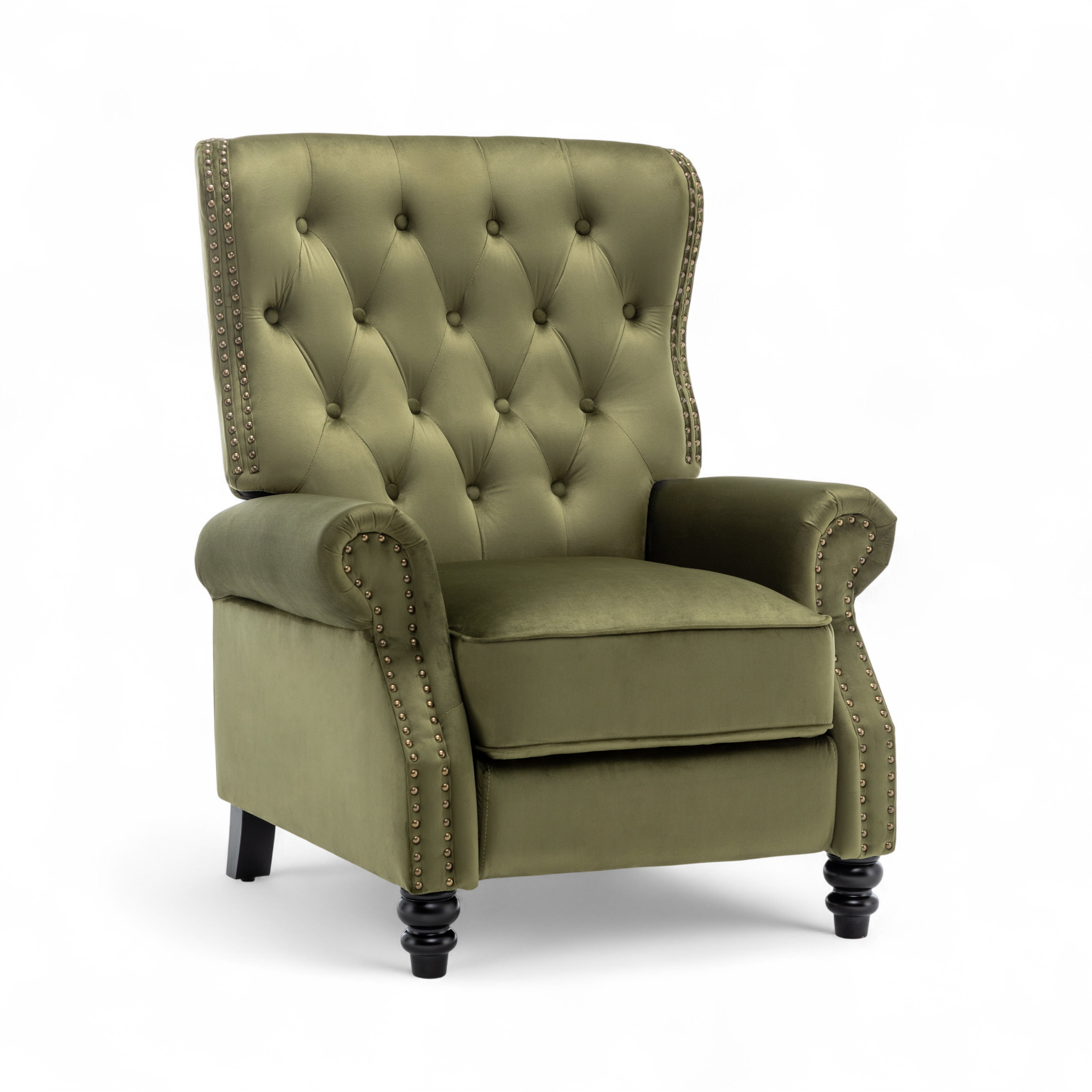 Velvet Sage Green Buttoned Carmona Wingback Recliner Chair