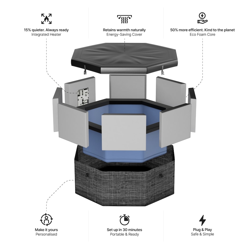 image 1 of Wave Como 6 Person Eco Foam Hot Tub, Flint Grey