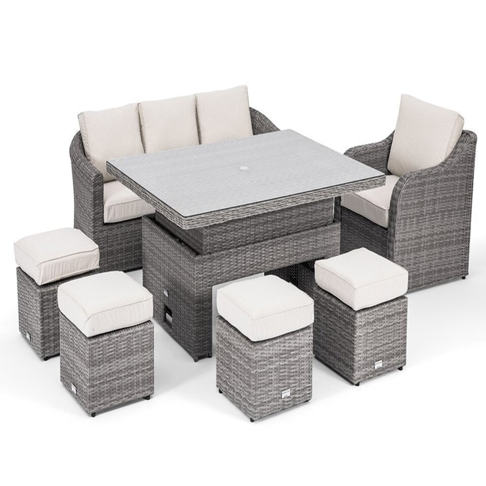 image 1 of Classic Rattan 8 Seater Sofa Set with Rising Dining Table in Stone