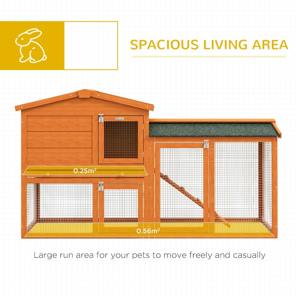 image 1 of PawHut Rabbit Hutch, Guinea Pig Hutch 2 Tier w/ Run & Tray, Asphalt Roof
