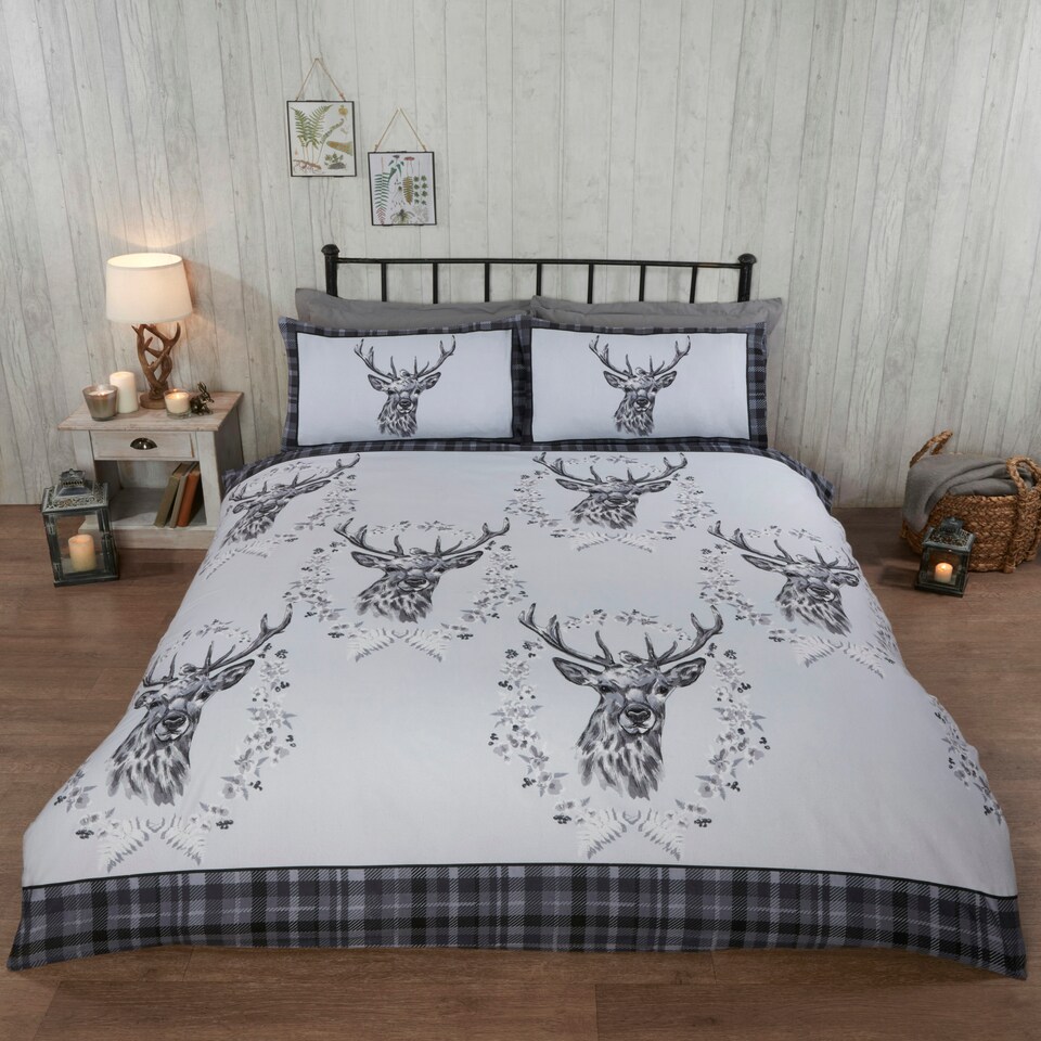 image 1 of Angus Stag Brushed Cotton Bedding Set Grey | Single