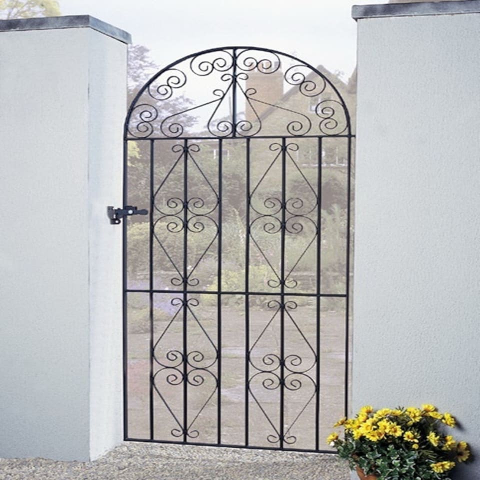 Stirling Scroll Tall Bow Top Single Gate - Solid Steel - Fits Gap of 1067 mm x 1905 mm High - Electro Galv./Black Powder Coated Black