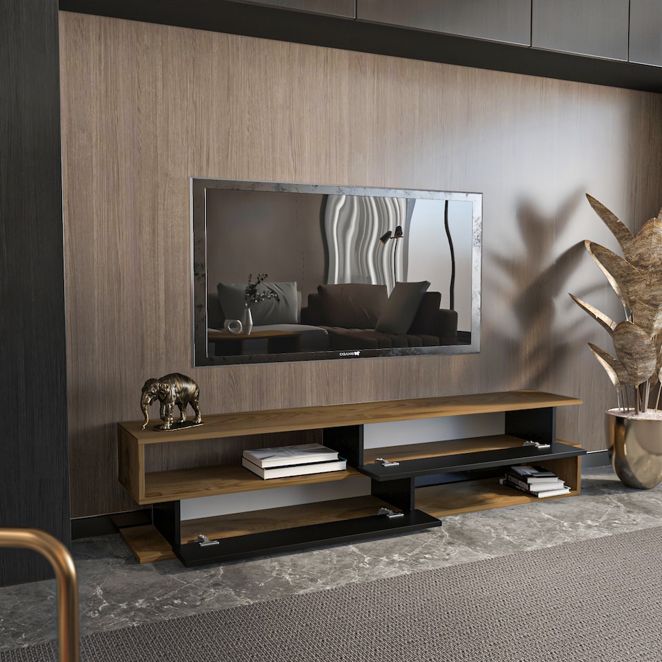 image 1 of Decorotika Cortez Modern  TV Unit for TV's up to 72 inches | Multi | Oud and Black | One Size | 1