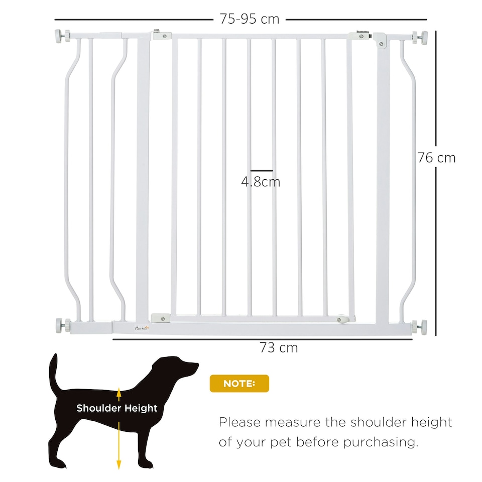image 1 of PawHut Dog Gate Wide Stair Gate w/ Door Pressure Fit, 75-95W cm, White