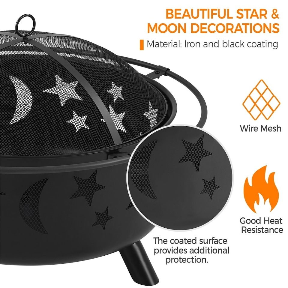 image 1 of Yaheetech Fire Pit Set Iron Bowl Including Poker Mesh Cover Black