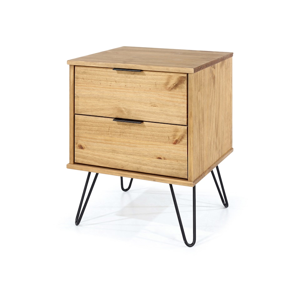 image 1 of Augusta 2 Drawer Bedside Table - Modern Industrial Style Nightstand for Bedrooms | Brown | Antique Waxed Pine | One Size | 1
