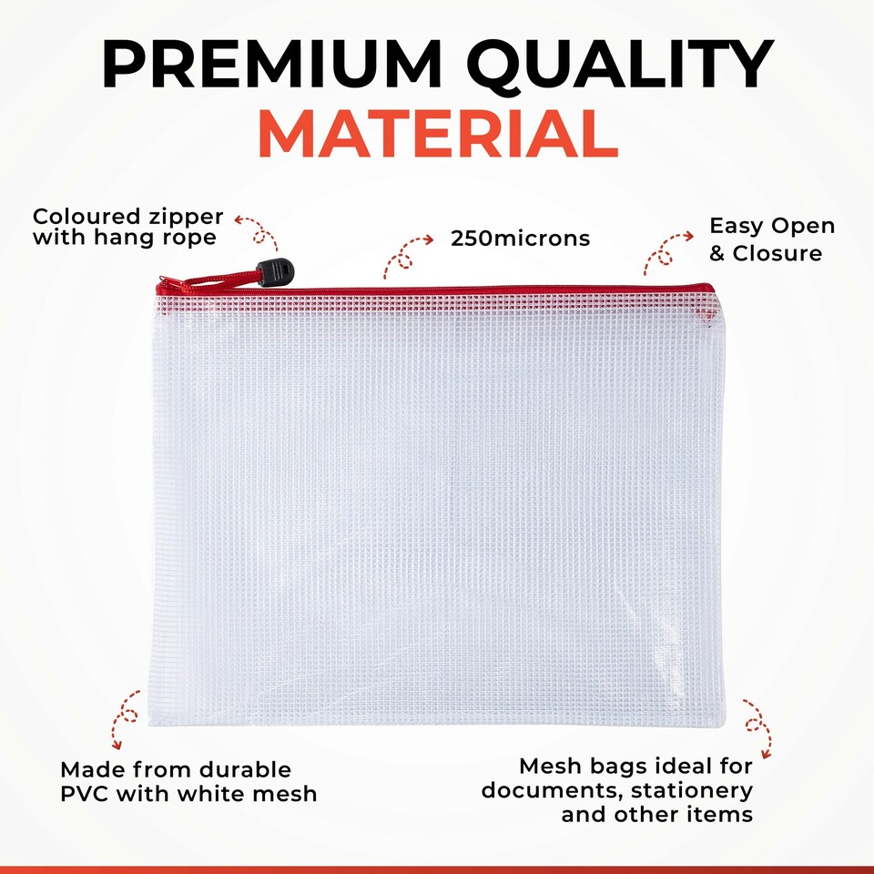 image 1 of Pack of 12 A3 Red PVC Mesh Zip Bags