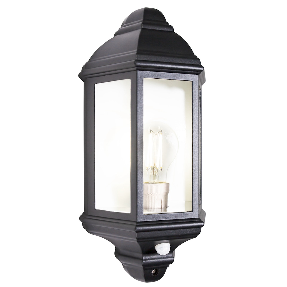 image 1 of Traditional PIR Sensor Outdoor Wall Light with Matt Black Metal Die-Cast Frame | Black