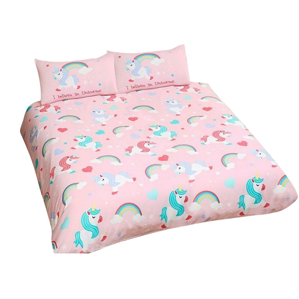 image 1 of Bedding & Beyond Childrens/Kids I Believe In Unicorns Duvet Cover Set - Pink - Double Pink | Double