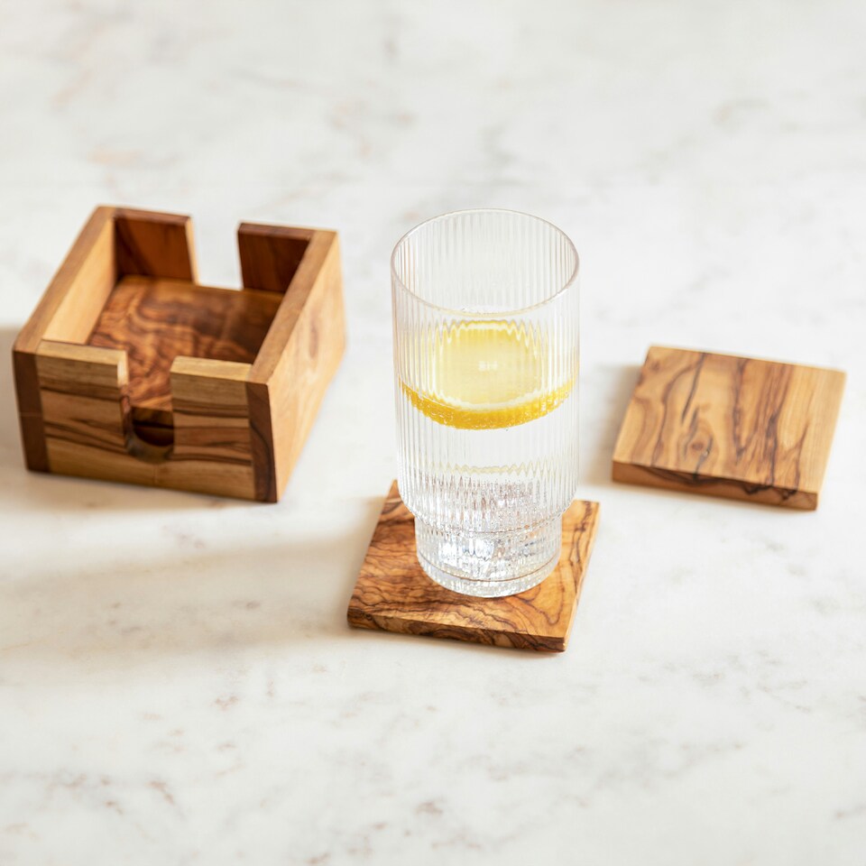 image 1 of Kora Set of 4 Square Coasters in Olive Wood