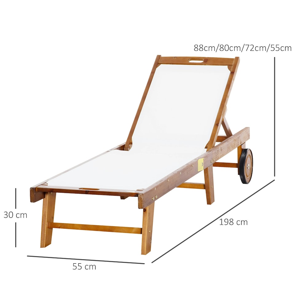 image 1 of Outsunny Outdoor Acacia Wood Texteline Sun Lounger