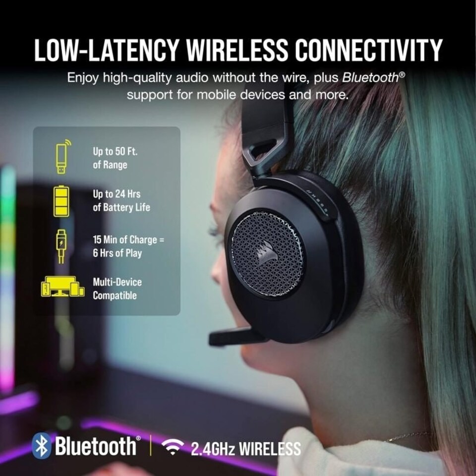 image 1 of Corsair HS65 Wireless Gaming Headset - Black