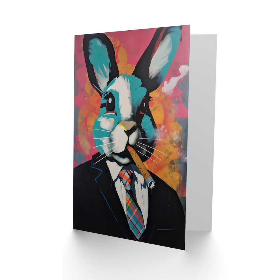 image 1 of Business Rabbit in Suit Modern Pop Art for Him Dad Greeting Card