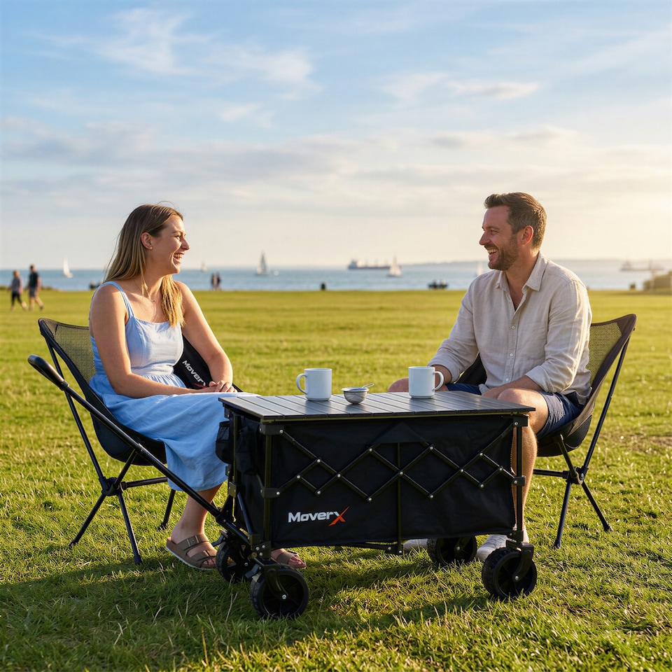 image 1 of MoverX 120L/150kg Folding Camping Table Trolley - Black