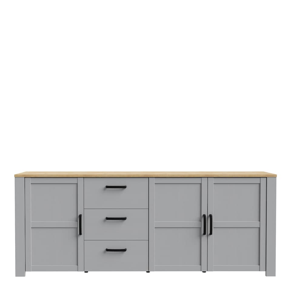 image 1 of Bohol 3 Door 3 Drawer Large Sideboard in Riviera Oak/Grey Oak