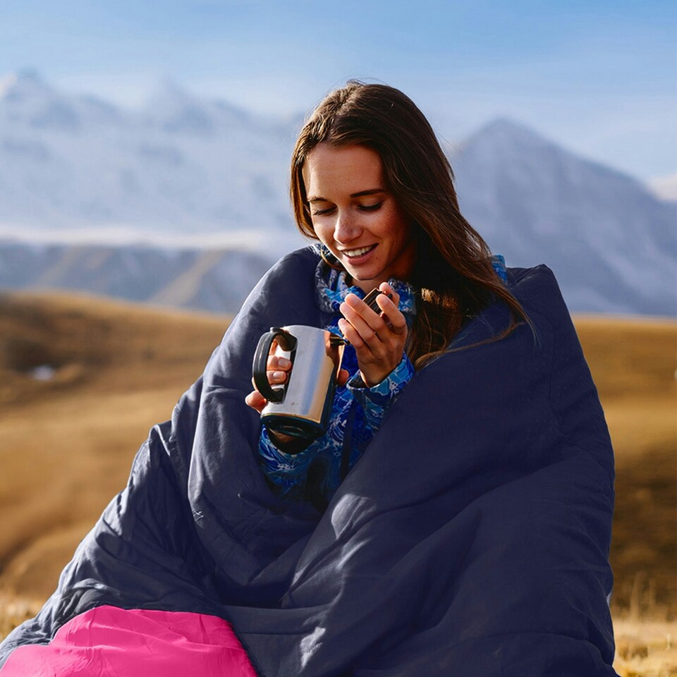 image 1 of Premium Waterproof Lightweight Sleeping Bag - Pink - 3-4 Seasons